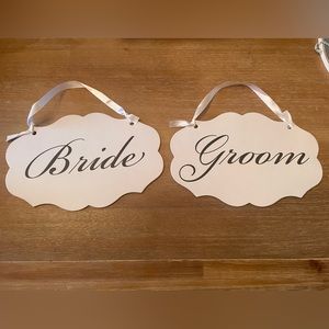 Wedding bride and groom chair signs